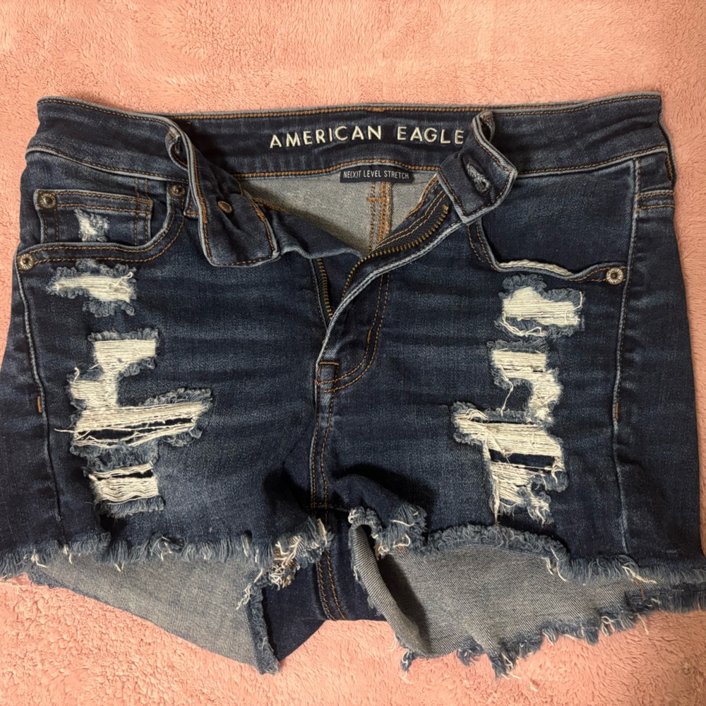 American Eagle Outfitters Distressed Dark Blue Denim Cutoff Shorts